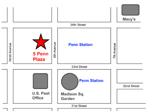 Map of 5 Penn Plaza, Midtown Manhattan